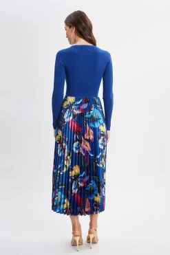 Elie Tahari Mixed Media Floral Pleated Dress- Dresses & Jumpsuits