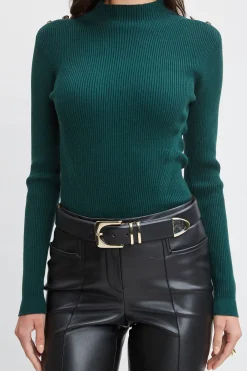 Elie Tahari Mock Neck Button Sweater- Tops & Sweaters