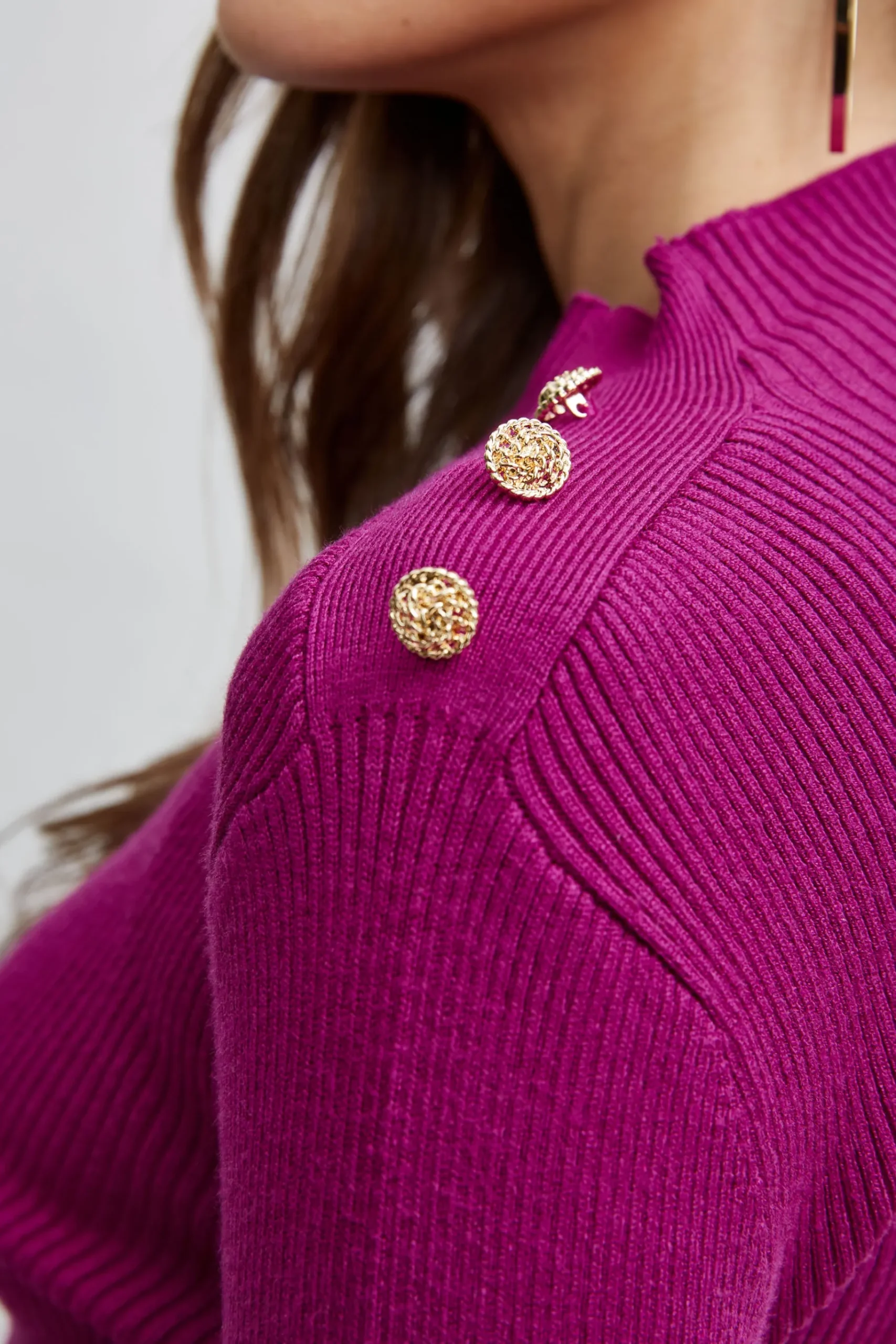 Elie Tahari Mock Neck Button Sweater- Tops & Sweaters