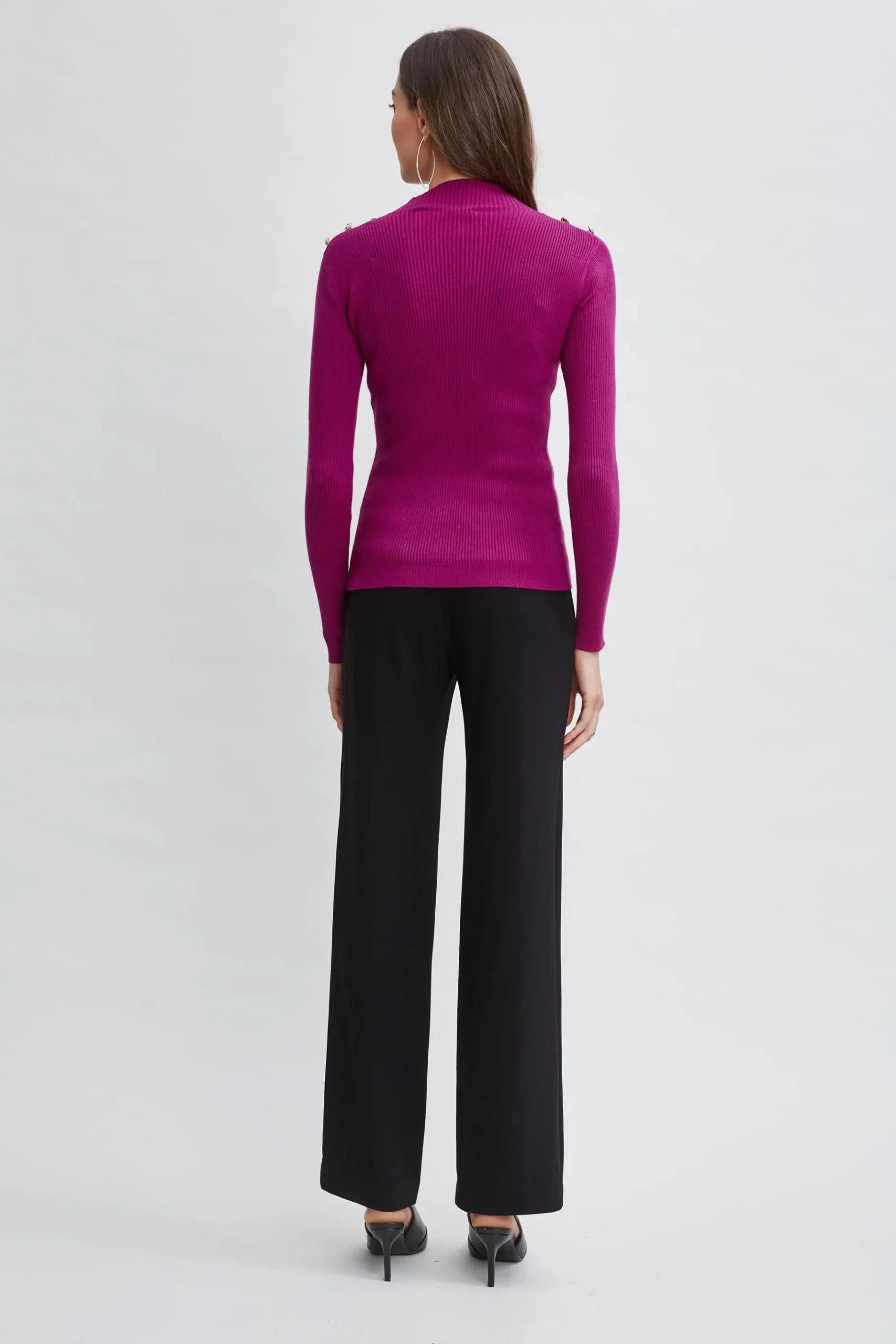 Elie Tahari Mock Neck Button Sweater- Tops & Sweaters
