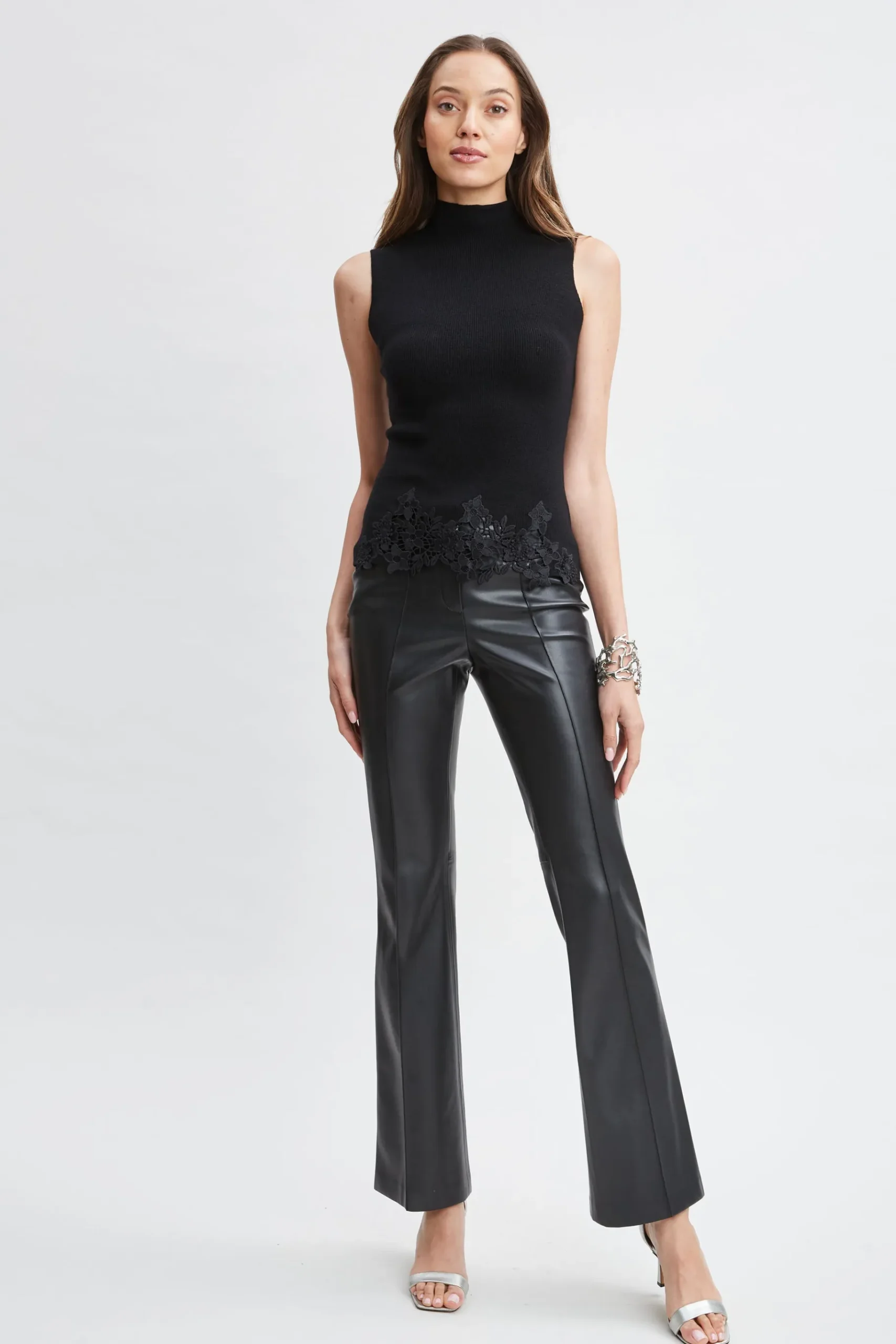 Elie Tahari Mock Neck Lace Hem Sleeveless Sweater- Tops & Sweaters