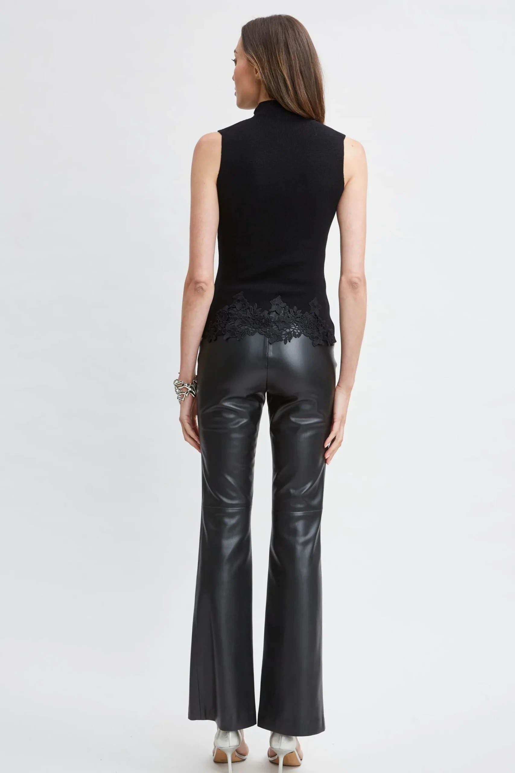 Elie Tahari Mock Neck Lace Hem Sleeveless Sweater- Tops & Sweaters