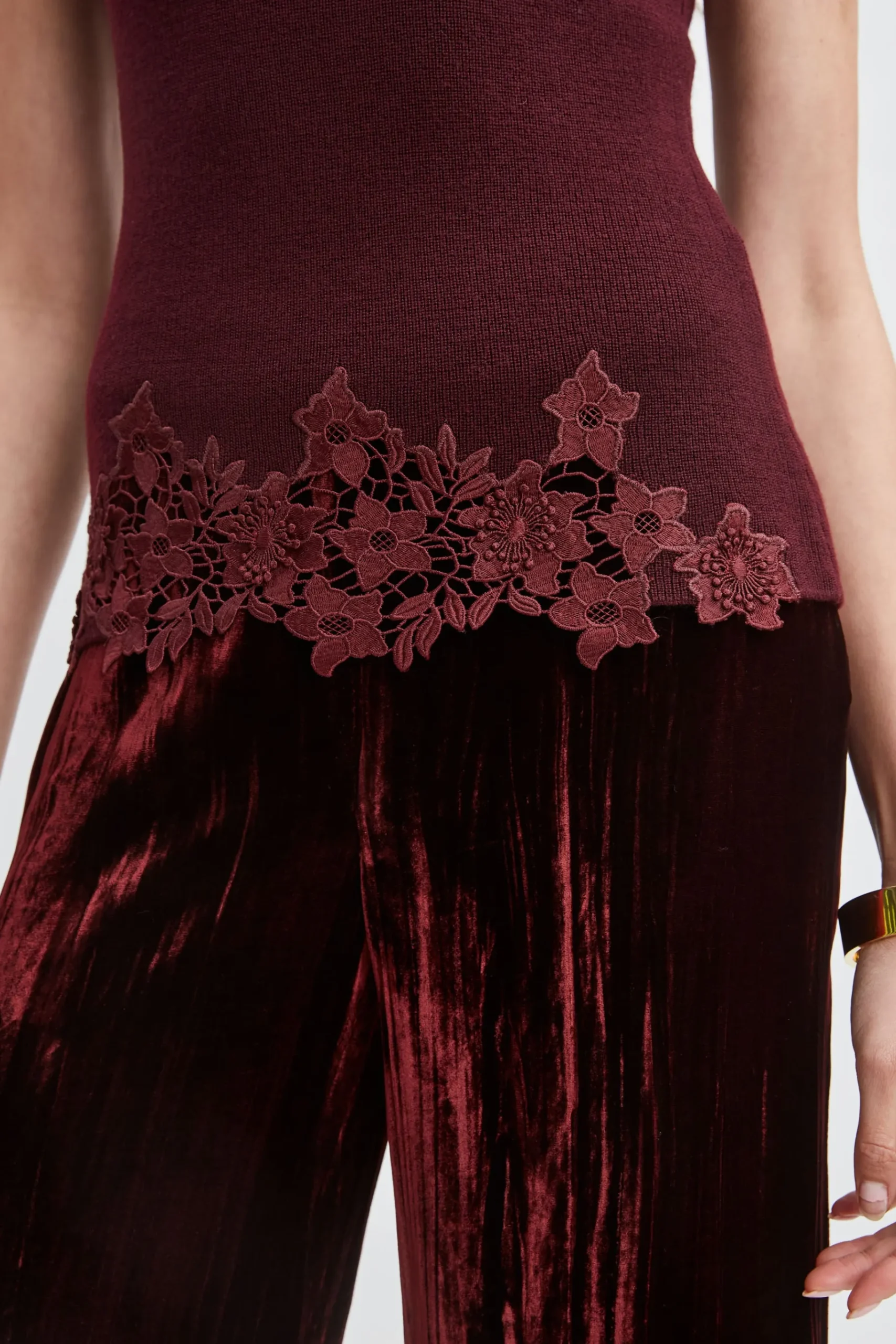 Elie Tahari Mock Neck Lace Hem Sleeveless Sweater- Tops & Sweaters