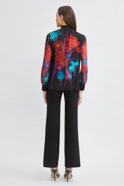 Elie Tahari Mock Neck Studio Floral Shirt- Tops & Sweaters