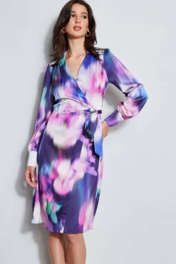 Elie Tahari Moire Floral Wrap Dress- Dresses & Jumpsuits|Midi Dresses