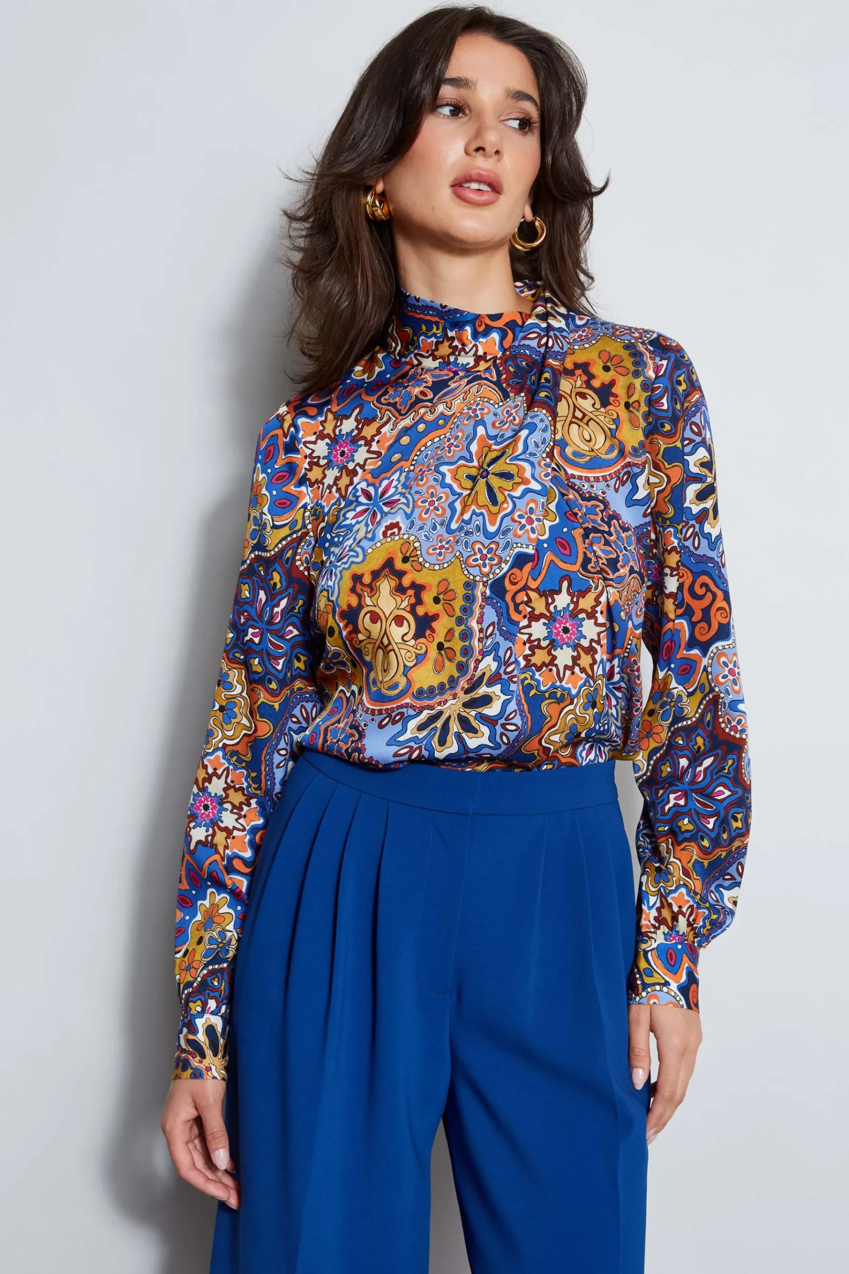 Elie Tahari Night Garden Silk Draped Shirt- Tops & Sweaters