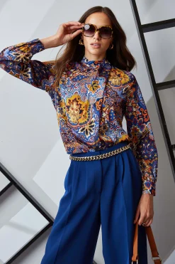 Elie Tahari Night Garden Silk Draped Shirt- Tops & Sweaters