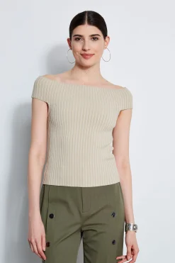 Elie Tahari Off Shoulder Rib Sweater- Tops & Sweaters