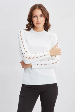 Elie Tahari Openwork Sleeve Sweater- Tops & Sweaters