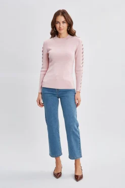 Elie Tahari Openwork Sleeve Sweater- Tops & Sweaters