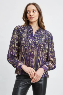 Elie Tahari Paisley Micro Pleat Shirt- Tops & Sweaters