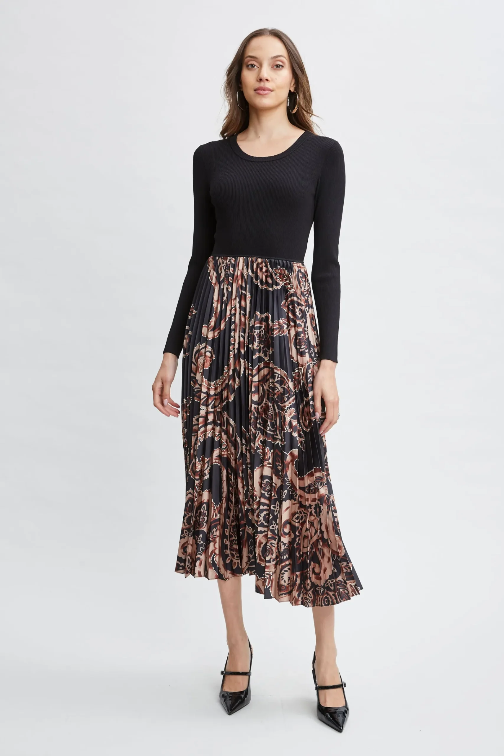 Elie Tahari Paisley Pleated Midi Dress- Dresses & Jumpsuits