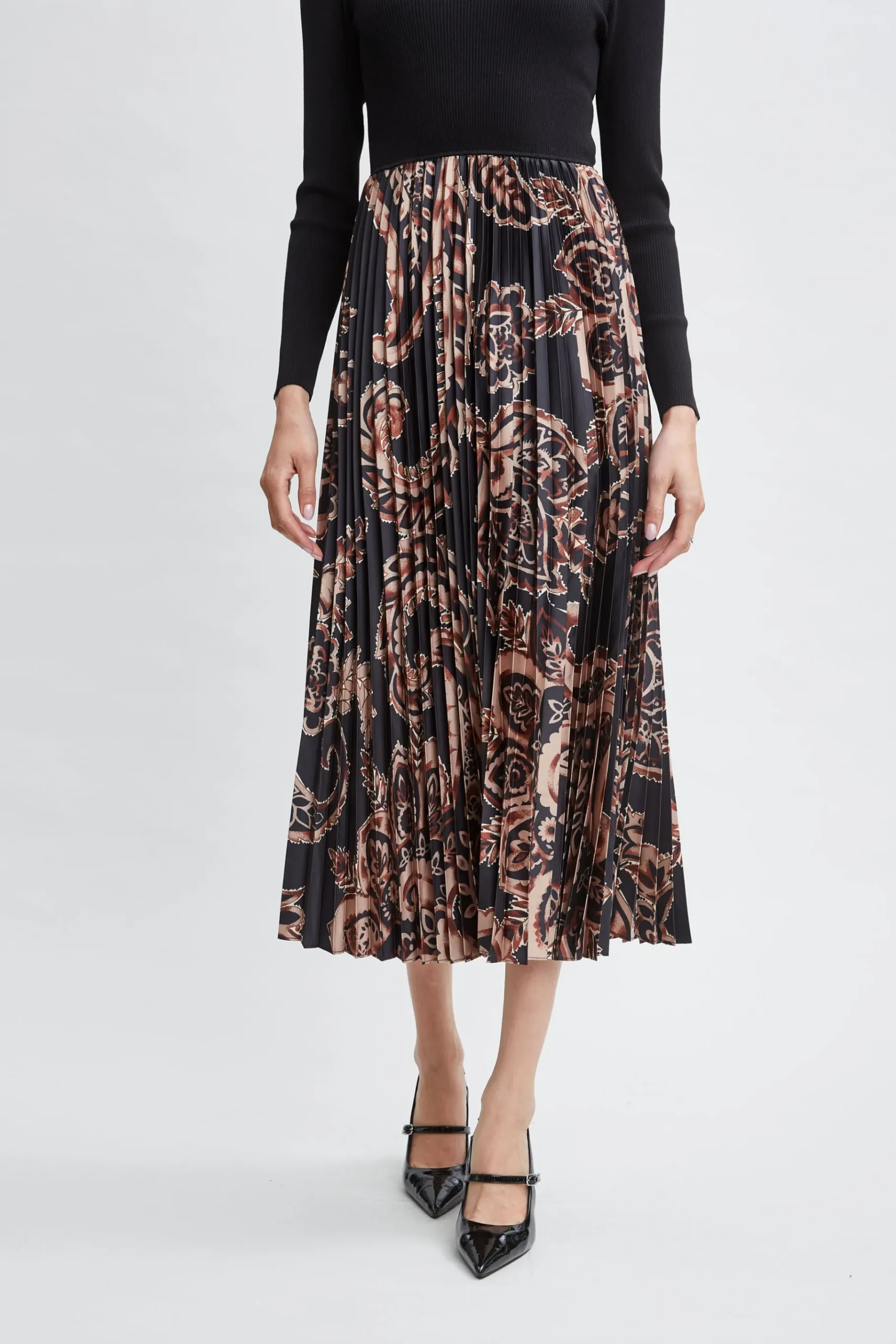 Elie Tahari Paisley Pleated Midi Dress- Dresses & Jumpsuits