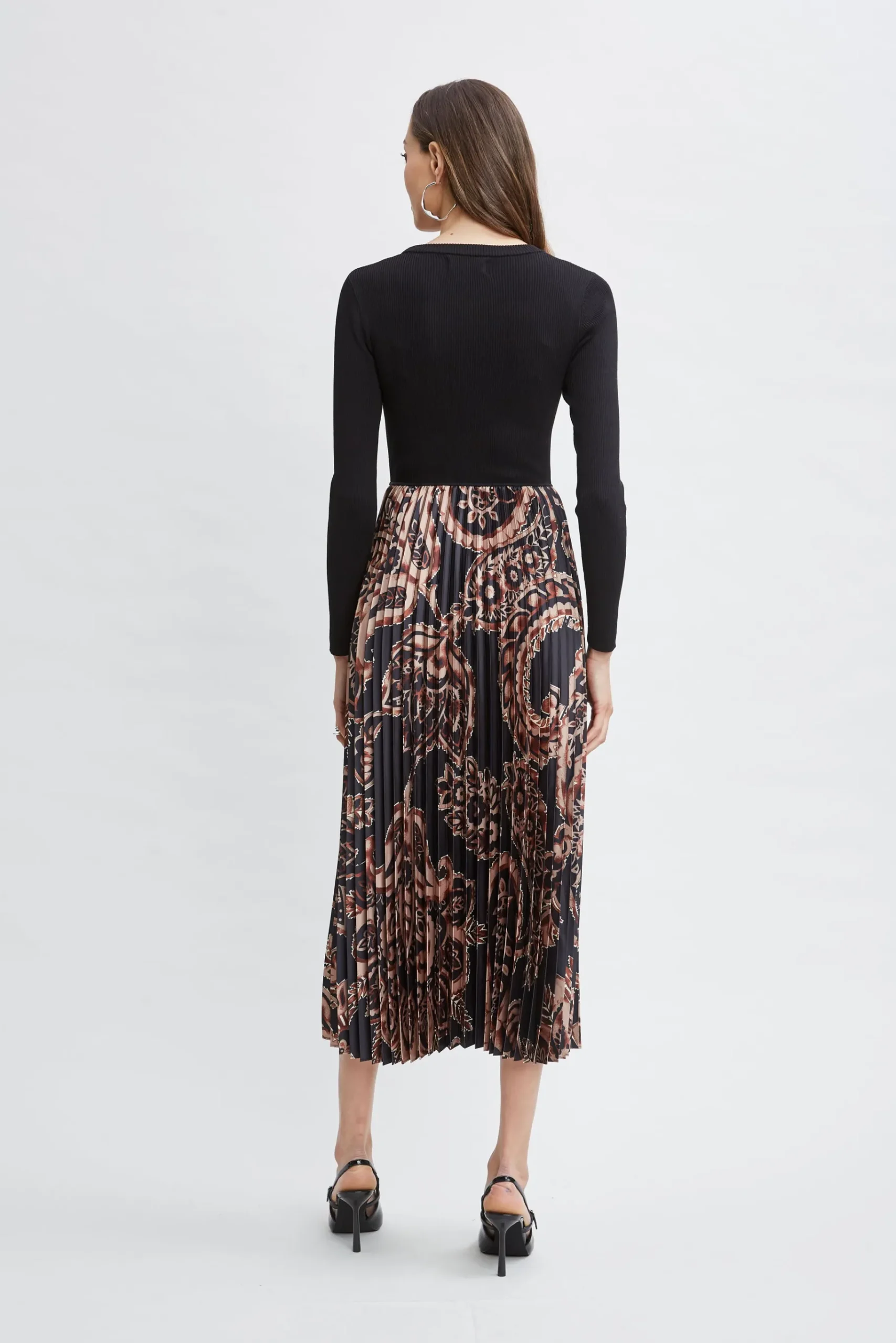 Elie Tahari Paisley Pleated Midi Dress- Dresses & Jumpsuits