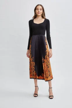 Elie Tahari Paisley Pleated Midi Dress- Dresses & Jumpsuits