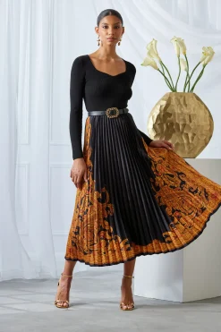 Elie Tahari Paisley Pleated Midi Dress- Dresses & Jumpsuits