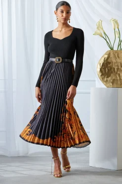 Elie Tahari Paisley Pleated Midi Dress- Dresses & Jumpsuits