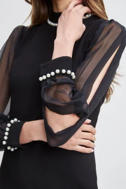 Elie Tahari Pearl Detail Crepe Dress- Dresses & Jumpsuits