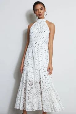 Elie Tahari Pin Dot Halter Dress- Dresses & Jumpsuits|Maxi Dresses