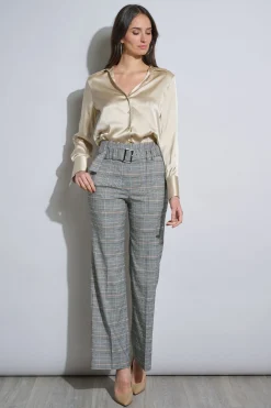 Elie Tahari Plaid Belted Pant- Bottoms