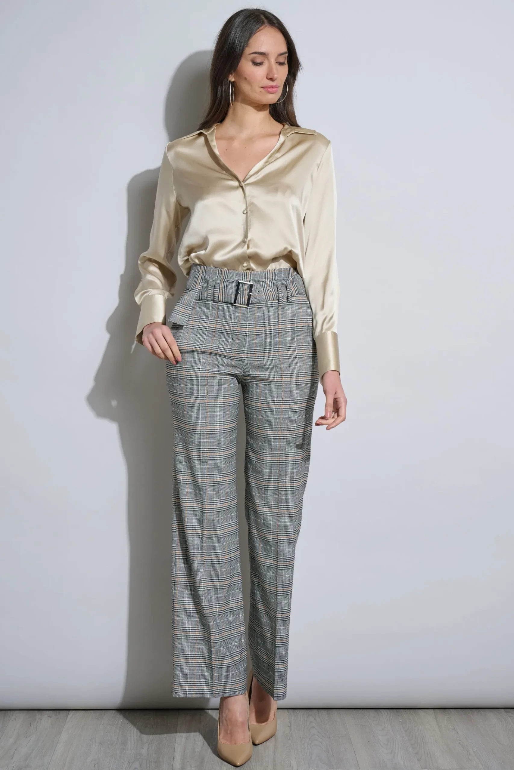 Elie Tahari Plaid Belted Pant- Bottoms