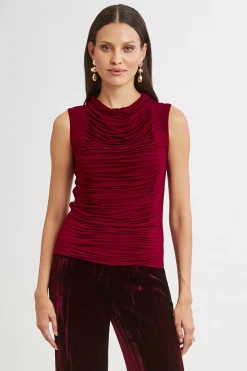 Elie Tahari Pleat Detail Matte Jersey Knit- Tops & Sweaters