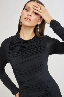 Elie Tahari Pleat Detail Matte Jersey Dress- Dresses & Jumpsuits|Long Sleeve Dresses