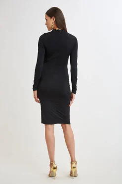 Elie Tahari Pleat Detail Matte Jersey Dress- Dresses & Jumpsuits|Long Sleeve Dresses