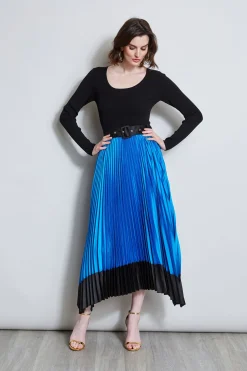 Elie Tahari Pleated Belted Dress- Dresses & Jumpsuits|Midi Dresses