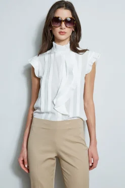 Elie Tahari Pleated Flutter Silk Shirt- Tops & Sweaters