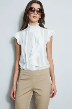 Elie Tahari Pleated Flutter Silk Shirt- Tops & Sweaters