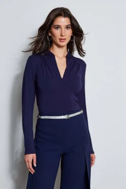 Elie Tahari Pleated Neck Knit- Tops & Sweaters|Suiting