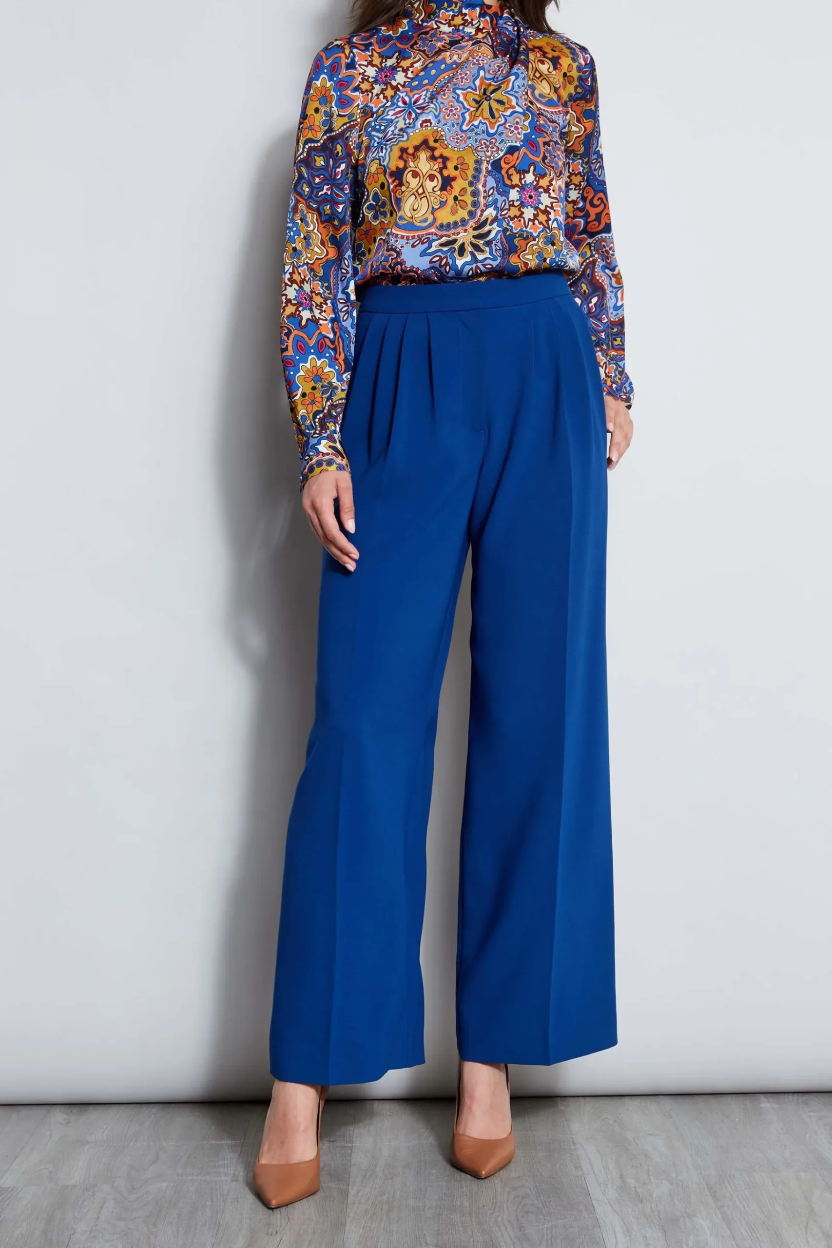 Elie Tahari Pleated Wide Leg Pant- Bottoms