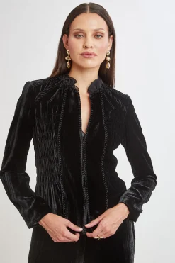 Elie Tahari Plisse Velvet Embroidered Jacket- Jackets & Blazers|Suiting