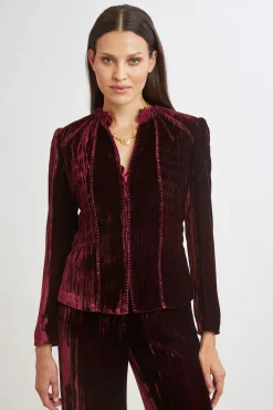 Elie Tahari Plisse Velvet Embroidered Jacket- Jackets & Blazers|Suiting