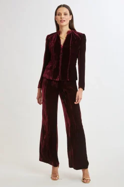 Elie Tahari Plisse Velvet Embroidered Jacket- Jackets & Blazers|Suiting