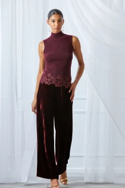 Elie Tahari Plisse Velvet Fluid Pant- Bottoms|Suiting