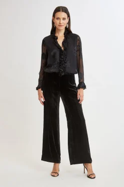 Elie Tahari Plisse Velvet Fluid Pant- Bottoms|Suiting