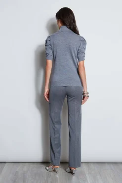 Elie Tahari Puff Sleeve Satin Front Sweater- Tops & Sweaters