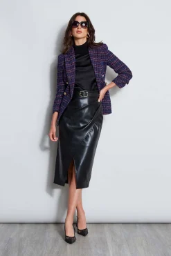 Elie Tahari Puff Sleeve Satin Front Sweater- Tops & Sweaters