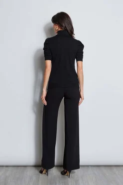 Elie Tahari Puff Sleeve Satin Front Sweater- Tops & Sweaters