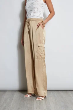 Elie Tahari Relaxed Satin Cargo Pant- Bottoms