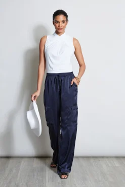 Elie Tahari Relaxed Satin Cargo Pant- Bottoms