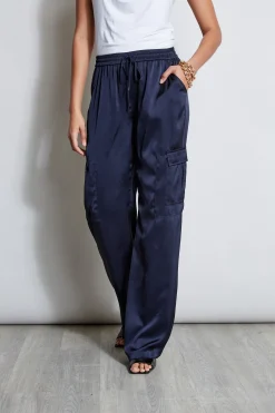 Elie Tahari Relaxed Satin Cargo Pant- Bottoms
