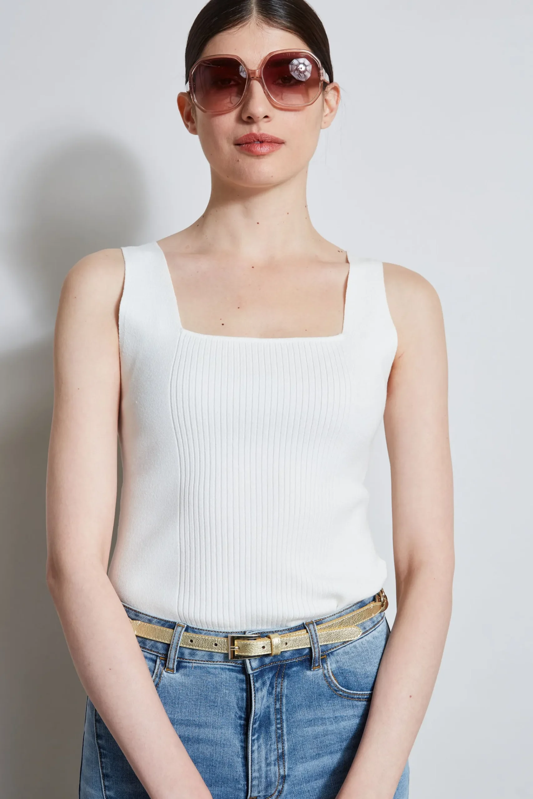 Elie Tahari Rib Detail Sweater Tank- Tops & Sweaters