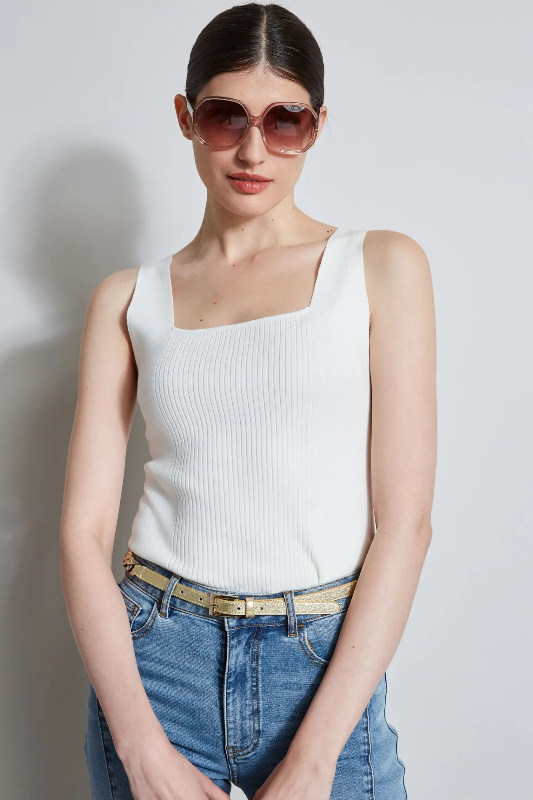 Elie Tahari Rib Detail Sweater Tank- Tops & Sweaters