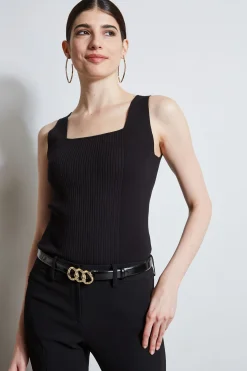 Elie Tahari Rib Detail Sweater Tank- Tops & Sweaters