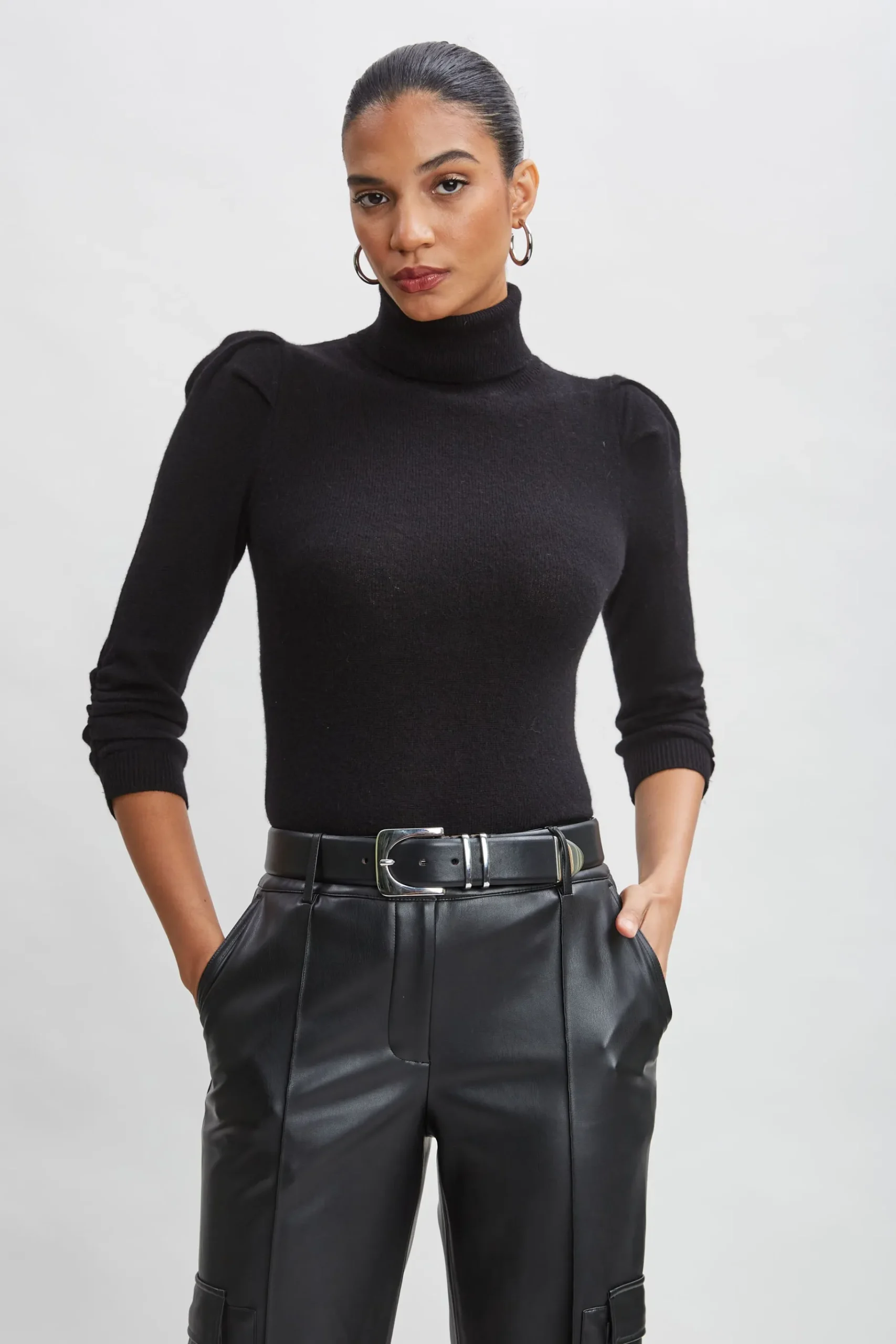 Elie Tahari Ruched Sleeve Cashmere Wool Sweater- Tops & Sweaters|Suiting