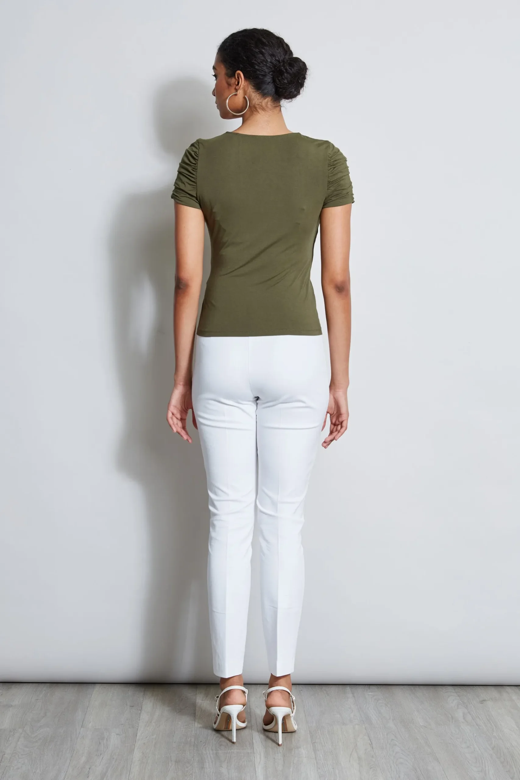 Elie Tahari Ruched Sleeve V-Neck Knit- Tops & Sweaters