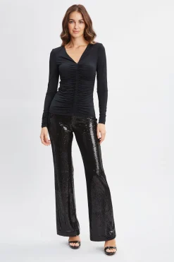 Elie Tahari Ruched V-Neck Knit- Tops & Sweaters
